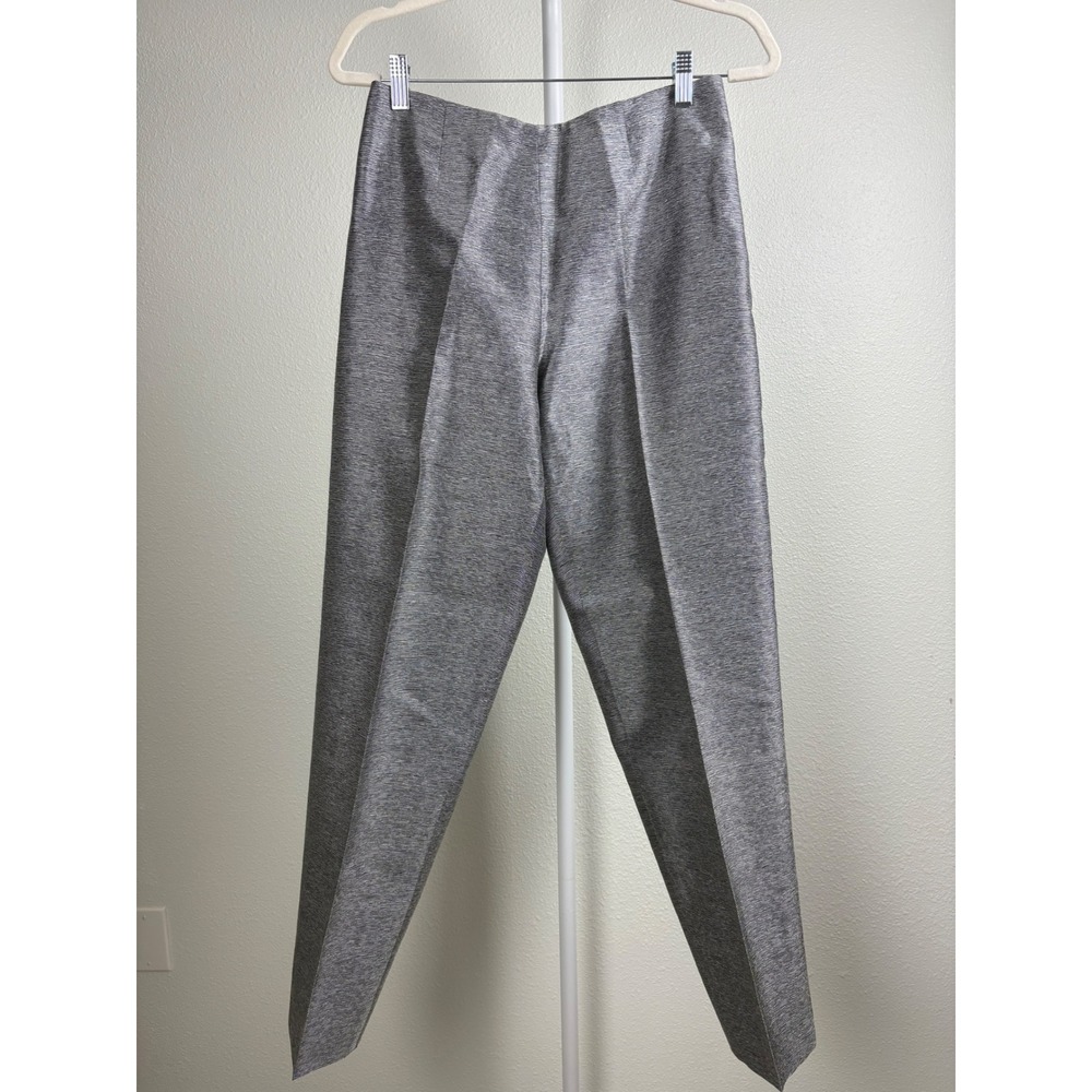 Dana Buchman Women 100% Silk Textured Stripe Straight Leg Pants Grey White Sz 12